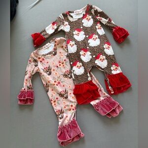 Festive Christmas Santa leopard print & Highland Cow floral baby rompers